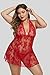 Plus Size Lingerie Red Open Back Floral Lace for Women | Red...
