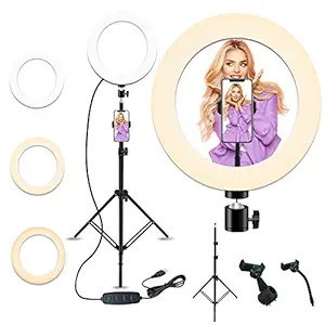 10' Selfie Ring Light with 28.1'??to 83.8' Extendable Tripod Stand,Peteme LED Ring Light with Phone Holder for Live Streaming/Makeup/YouTube Video/Photography,Compatible with iPhone/Android?