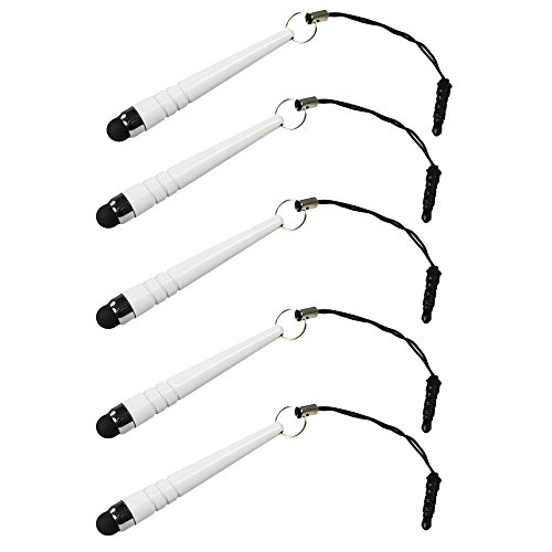 COM-FOUR Mini Touch Pen Metall Baseballschläger Touchstift für Smartphones und Tablets mit Touchscreen (Weiß - 5 Stück)