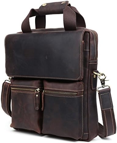 FZHLY Retro Vertical Section Briefcase Leather Men's Shoulder Messenger Bag,DarkBrown
