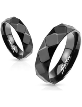 Paula & Fritz® Ring aus Edelstahl Chirurgenstahl 316L schwarz 6mm breit Diamantenfacetten im Hochglanz verfügbare...