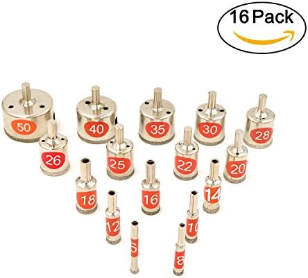 Tile and Glass Drill Bit Set - EOVOLA 6mm-50mm Diamond Coated Core Hole Saw Cutter for Glass Tiles Marble Ceramic Granite(16 Pcs/Set)