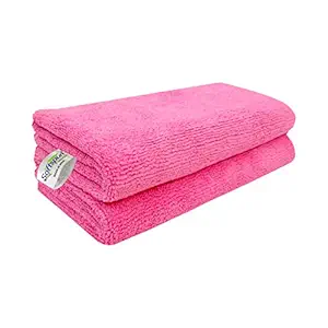 SOFTSPUN Microfiber Cloth - 2 pcs - 40x40 cms - 340 GSM Pink - Thick Lint & Streak-Free Multipurpose Cloths - Automotive Microfibre Towels for Car Bike Cleaning Polishing Washing & Detailing
