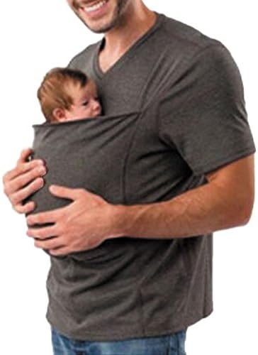 LANMWORN Women’s & Men’S 4 Styles Short Sleeves T-Shirt Maternity Kangaroo Baby Easy Carrier Holder,2 In1 Mom Dad Pregnant Cotton Vest Tank Tops Pullover With A Big Pocket L-3XL.