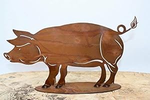 ‎ROSTIKAL Rostikal Deko Schwein Pokie, Edelrost Gartenfigure & -skulptur aus Metall (1)