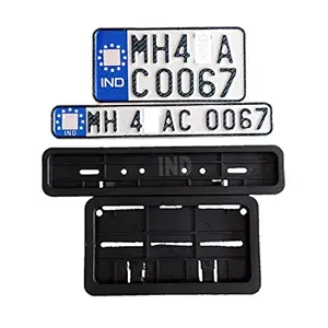 IND Fancy Aluminium Bike Number Plates and Black Frame, with buyer's Two Wheeler Number Embossed_Standard Size White | Combo Pack |Front_Back | (Blue)