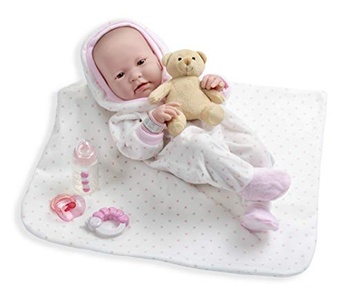 Berenguer All-Vinyl La Newborn Doll in White/Pink Outfit and Blanket. Real Girl!