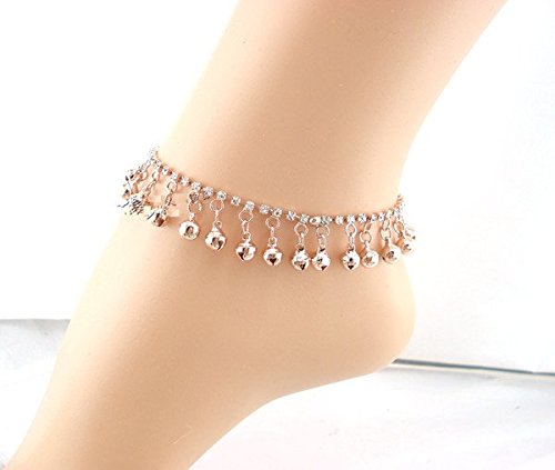 EQLEF® Fashion Rose Gold Planted Diamonds Bells Anklet for Woman