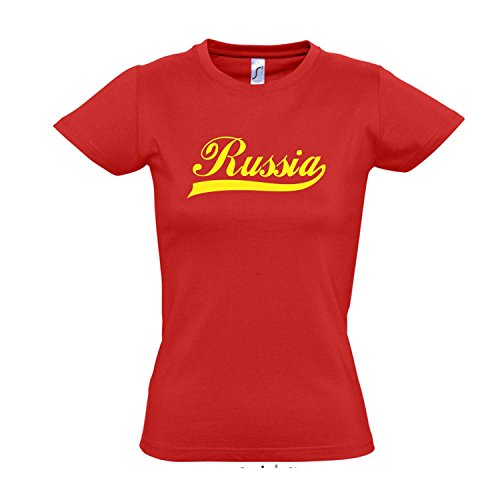 Damen T-Shirt – Russland Oldschool Russia LÄNDERSHIRT EM / WM FAN Trikot S-XXL , red – gelb , XXL