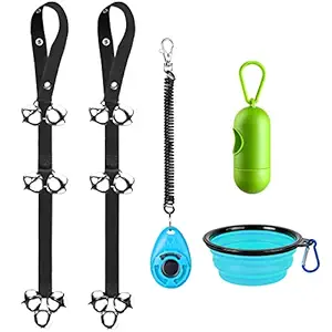 TIOVERY Dog Doorbells Pack of 2, Premium Quality Adjustable Door Bell for Potty Training Door Knob, Include 1 Dog Training Clicker and 2 Collapsible Dog Bowl for Puppie, Pooch, cat, pet