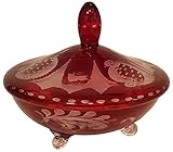 egermann glas für Schmuck, Pralinen Egermann Antike Glas Dose böhmisches Glas rubinrot Dose mit Deckel, Bonboniere, Schmuckdose, mundgeblasen und handgeschliffen Höhe ca. 13 cm und Durchmesser 16 cm