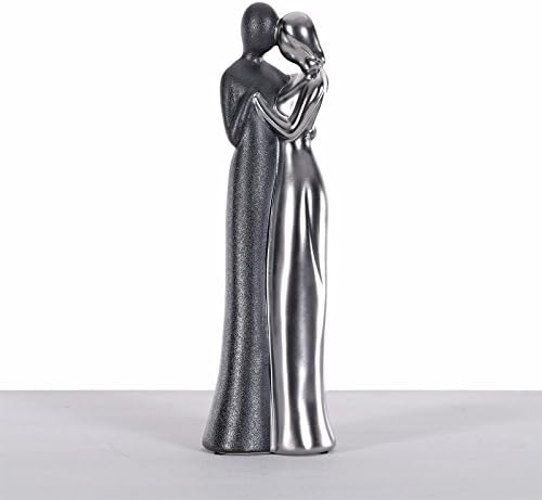 DECORATION SCULPTURE "COUPLE" | cast stone, silver/black matt, 14" | statue lovers