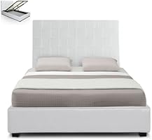 Menzzo KA180 Contemporain Lit Coffre Kaleis + Sommier Bois Blanc 190 x 220 x 120 cm