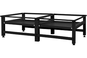 ML DESIGN MODERN LIVING ML-Design Support Double pour Machine à Laver avec 2 Étagères Coulissantes, Noir, en Acier, jusqu'à 2x 150kg+10 kg, Pieds Réglables, Socle pour Lave-Linges Standard, Support Base avec 2 Compartiments