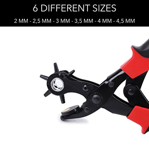 Takit PP1 – Lochzange, Hochstrapazierfähiges Leder-locherwerkzeug Für Gürtel, Geldbeutel, Armbanduhrenbänder Und Mehr, 6 Größen – 2mm , 2,5mm, 3mm, 3,5mm, 4mm, 4,5mm - 2