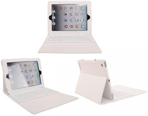 Sojoy® Leather Bluetooth Wireless Keyboard Folding Case Stand for New iPad Air 5[WHITE]