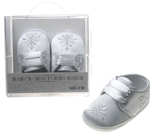 Baby Girls/Boys White Christening Special Occassion Diamante Hoop Shoes (3-6months, Baby Boys Design)