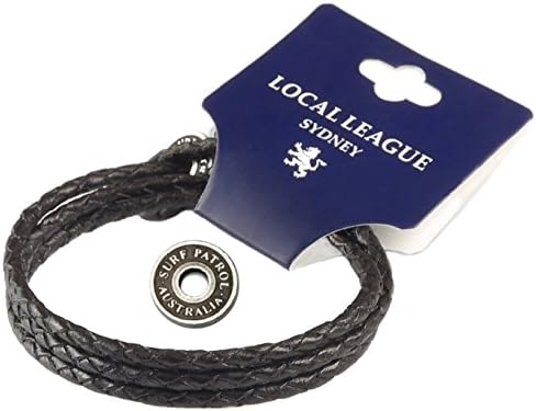 Local League SURF PATROL AUSTRALIA Mens Leather Bracelet - Fully Adjustable - Man Multilayer Wristband Braided Wrap Cord Rope Surfer Gift Boy - Black