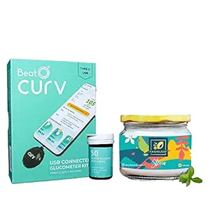 BeatO CURV Glucometer Kit with 50 Strips & 50 Lancets (Type-C USB) + Magic leaf Stevia Sugar Free Powder (250g Jar)