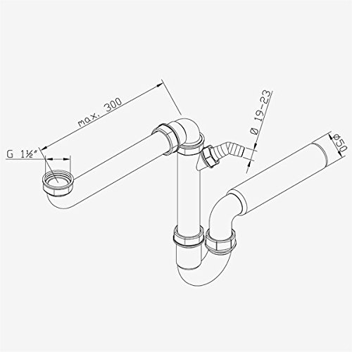 tecuro Raumsparer -Spülen Siphon Küchen Geruchsverschluß mit Wandrohr Ø 50 mm NEU - 3
