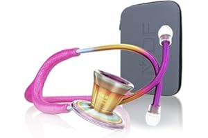 MDF INSTRUMENTS MDF ProCardial Stéthoscope de Cardiologie avec Étui, Titane Léger, Adulte, Pavillon Double, Tubulure Fuchsia à Paillettes, Pavillon-casque Kaleidoscope, Édition Limitée de Mprints, MDF797TGL32KLSCM12
