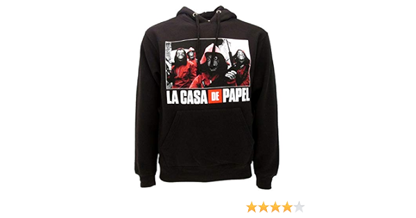 Casa de Papel La Casa di Carta - Felpa Nera con Cappuccio Stampa Frontale  Foto e Logo Maschera Dalì - Prodotto Ufficiale 100% Originale - Netflix  Serie TV (XS) : Amazon.it