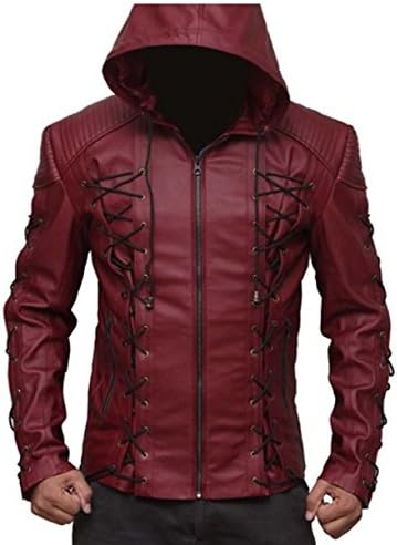Bestzo Men's Arrow Arsenal Jacket Faux/Synthetic Leather Burgundy -L