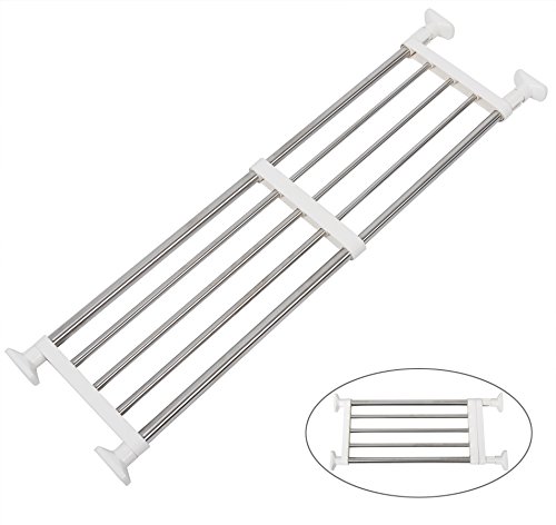 WOLTU BZ4112-1 Teleskop-Garderobensystem Regal , Verstellbare Länge(75-120cm) , 10 Stange aus Edelstahl , ohne Bohren , Chrom-Weiß