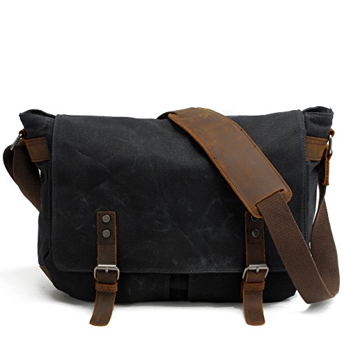 YANGYANJING Wasserdicht Vintage Canvas Leder Messenger Bag Umh ngetasche Aktentasche Schultertasche 14 Zoll Laptoptasche Notebooktasche aus Canvas und
