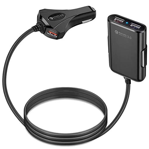 YooGoal USB 60W Multi 4 Ports Chargeur de Voiture avec 3 USB Quick Charge QC 3.0 et un Chargeur de Voiture intelligent pour Siège Arrière et avant avec Câble de 1,8 m pour Téléphone portable et Plus
