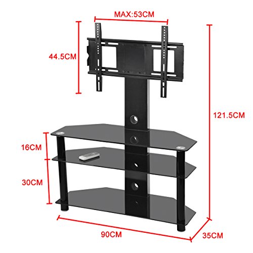 Popamazing® Black Glass TV Stand Cabinet Chrome TV Bracket LCD Plasma LED 3D 32