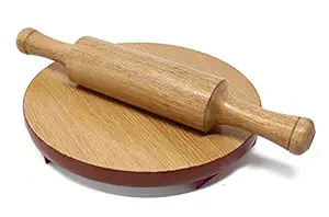 HANDCRAFTD Wooden Polpat-Roti Roller/Chakla-Belan/Rolling Pin for Kitchen, 9 Inch(22 Cms, Round) - Color Assorted (Brown) (Wooden Chakla 9Inch with Belan)