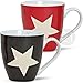 Produktbild matches21 XXL Jumbo Tassen Becher Kaffeebecher 2 Stk. Set mit Sternen rot schwarz aus Porzellan hergestellt je 11 cm hoch / 500 ml