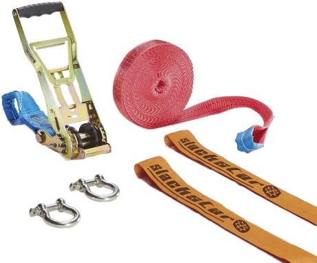 Slackstar Super Guide 6 Piece Slackline Set With 2 Round Slings And Shackles - 15 m Length, 35 mm Breadth, Red