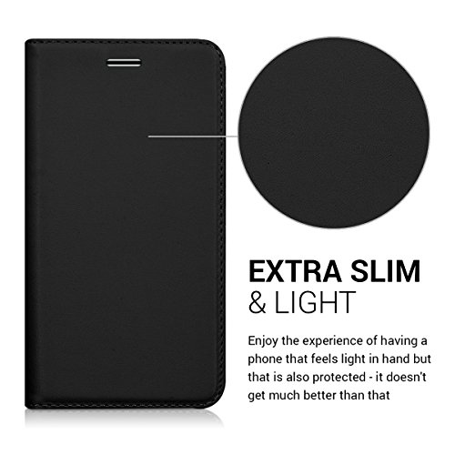 kwmobile Funda para Motorola Moto G4   Moto G4 Plus - Carcasa para m  vil de  Cuero sint  tico  - Case  Plegable  en  Negro 