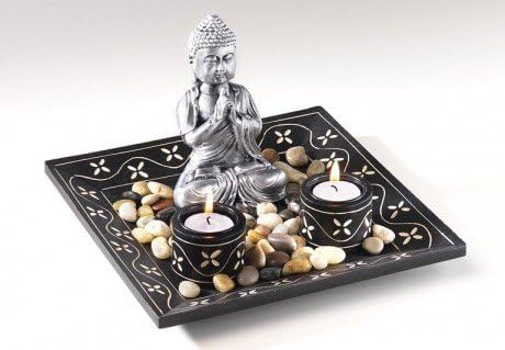 wooden candle holder with buddha