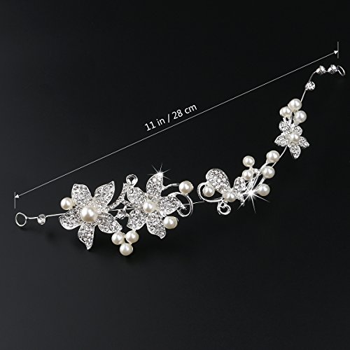 PIXNOR Shining Crystal Strass Faux Perlen Deko Blume Stil Hochzeit Braut Haar Band Stirnband Tiara (weiß) - 4