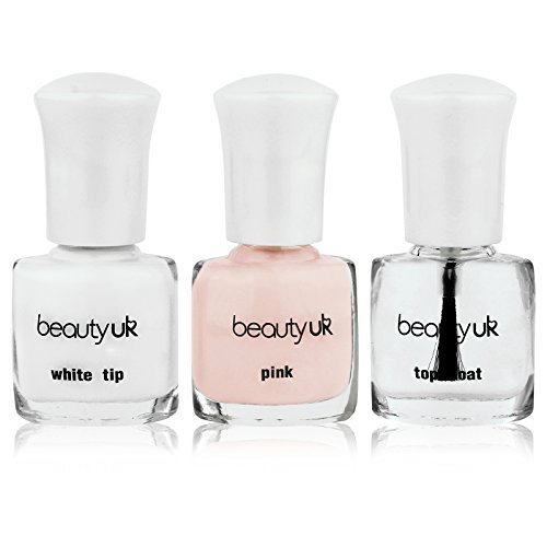 Beauty UK Salon Quality French Manicure Nail Varnish Set 3 Pack with Tip Guides
