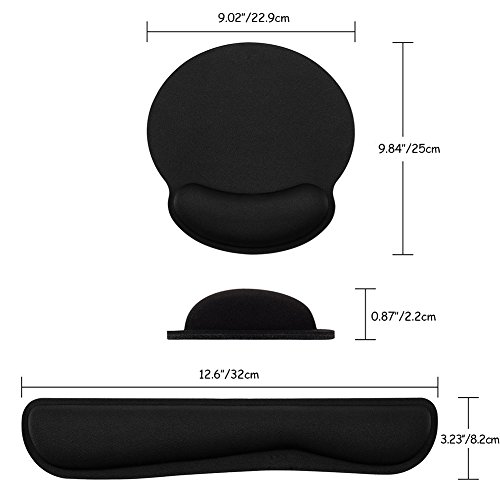 Reposamu  ecas Teclado Gel WEINAS Ergon  mico con Mu  ecas del Teclado Rat  n Pad Antideslizante para Ordenador Alfombrillas para Rat  n y Teclado Reposamu  ecas Espuma de Memoria Almohadilla de Rat  n - Negro