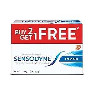 Sensodyne Extra Fresh Gel Toothpaste Sensitivity Relief, Plaque Removal, Cavity Protection, Bad Breath Treatment, 450 grams(Pack of 3)