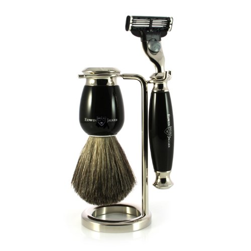 Edwin Jagger Simulated Ebony and Nickel Shaving Set with Gillette Mach 3 Razor/ Pure Badger Shaving Brush and Stand