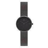 Byron Bond Mark 2 - Elegante Schmale Armbanduhr für Damen - Wasserdicht und aus Edelstahl - Modell: Shoreditch - Schwarzes Gehäuse mit schwarzem Zifferblatt und Milaneseband