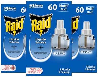 Raid Liquido Elettrico tripla ricarica, efficace contro Zanzare Tigre e Zanzare Comuni 60 Notti, 3 Confezioni da 36 ml