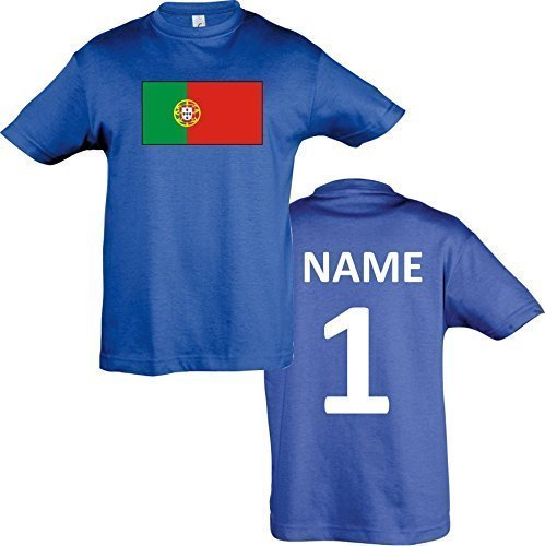 Kids T-Shirt Portugal Ländershirt mit Wunschnamen und Nummer diverse Farben, Farbe royal, Größe 164