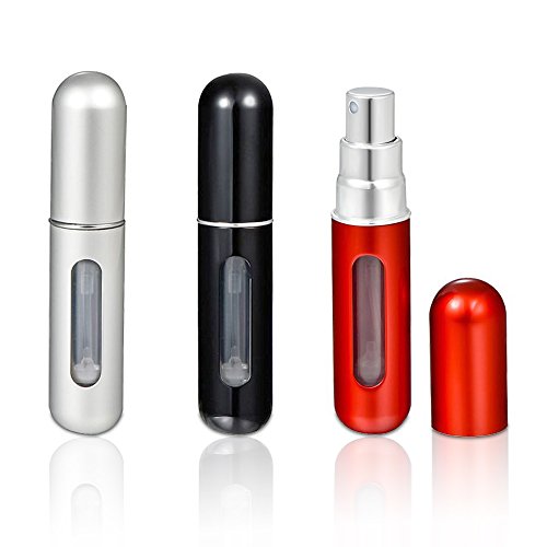 Mudder Mini Refillable Perfume Atomizer Bottle for Travel Spray Scent Pump Case 5ml Empty, Set of 3, Black, White & Red
