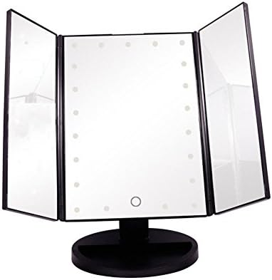 Three Panel Illuminated Vanity Mirror, 21PCs LED Lights Touch Screen Lighted Makeup Cosmetic Mirror (Black)