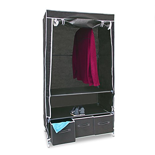 Relaxdays Faltschrank VALENTIN L HxBxT: 162 x 88 x 48 cm Stoffschrank mit 3 Schubladen und 2 Ablagen Textilschrank zum staubsicheren Aufbewahren Kleiderschrank aus Vlies-Gewebe zum Falten, anthrazit