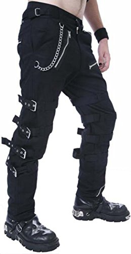 Dead Threads Black Buckle Zips Chains Straps Trousers Cyber Goth Rave 30-38 (Extra Large)