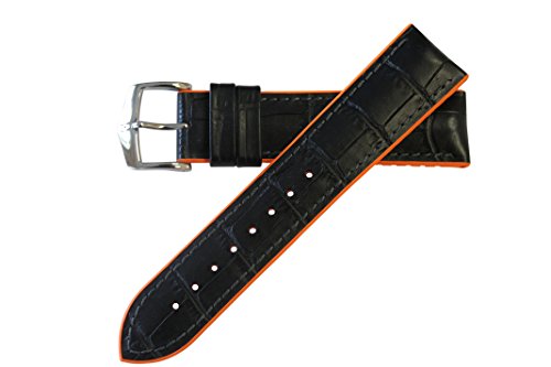 Hirsch Andy Alligator Prgung Performance Gummi Uhr Gurt und Schnalle in schwarz / orange, 18 mm Hirsch Andy Alligator Prgung Performance Gummi Uhr Gurt und Schnalle in schwarz / orange, 18 mm