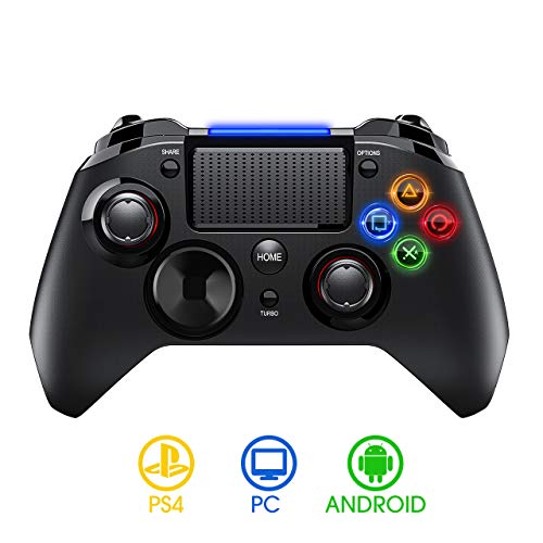 ?Versión Nueva?PICTEK Mando PS4 Inalambrico, Diseño Asimétrico para Manos Grandes, Sixaxis/ Sensor Hall/ Doble Vibracion/ Turbo/ Puerto de Audio, para PS4/ PC (Windows XP/7/8/8.1/10) /Android/Steam